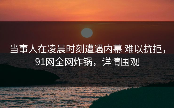 当事人在凌晨时刻遭遇内幕 难以抗拒，91网全网炸锅，详情围观